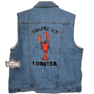 Friends "You're My Lobster" Blue Denim Button Front Jean Vest Jacket Size Medium